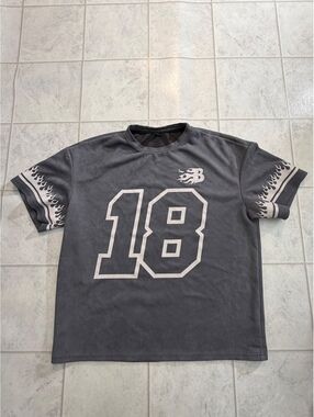 ROMWE Men's Gray Graphic Number 18 T-Shirt with Flame Sleeve